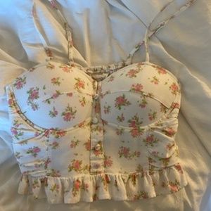 White floral summer cropped tank top XS